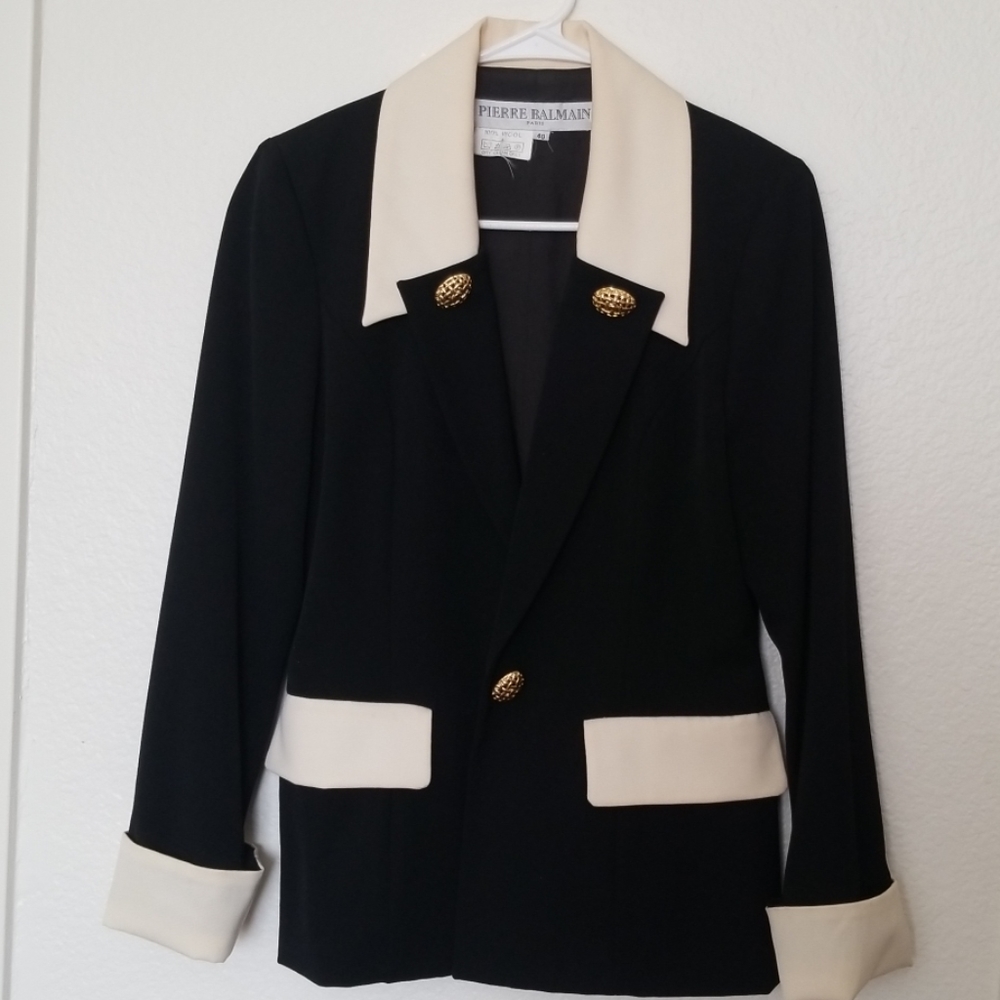 Pierre Balmain Black Blazer with Cream Collar and Trim